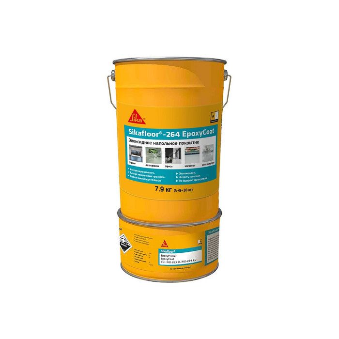 Напольное покрытие на эпоксидной основе, А + В. SIKA Floor-264 EpoxyCoat RAL 7032 Ведро10кг. 623572