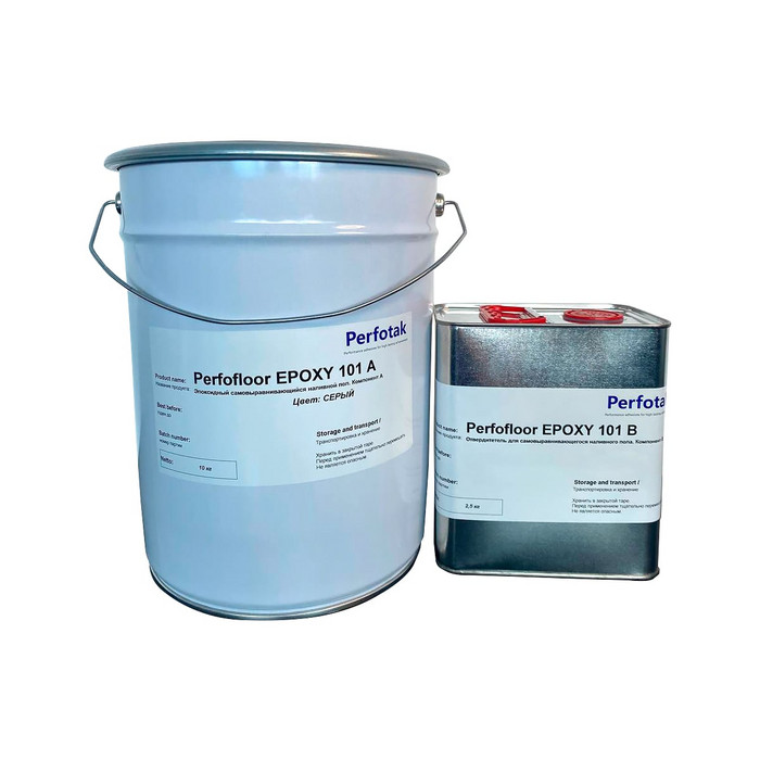 Пол наливной эпоксидный СЕРЫЙ Perfotak Perfofloor Epoxy 101 A + Epoxy 101 B (101A — упаковка 10 кг + 101B — упаковка 2,5 кг ) PFF101A101B001
