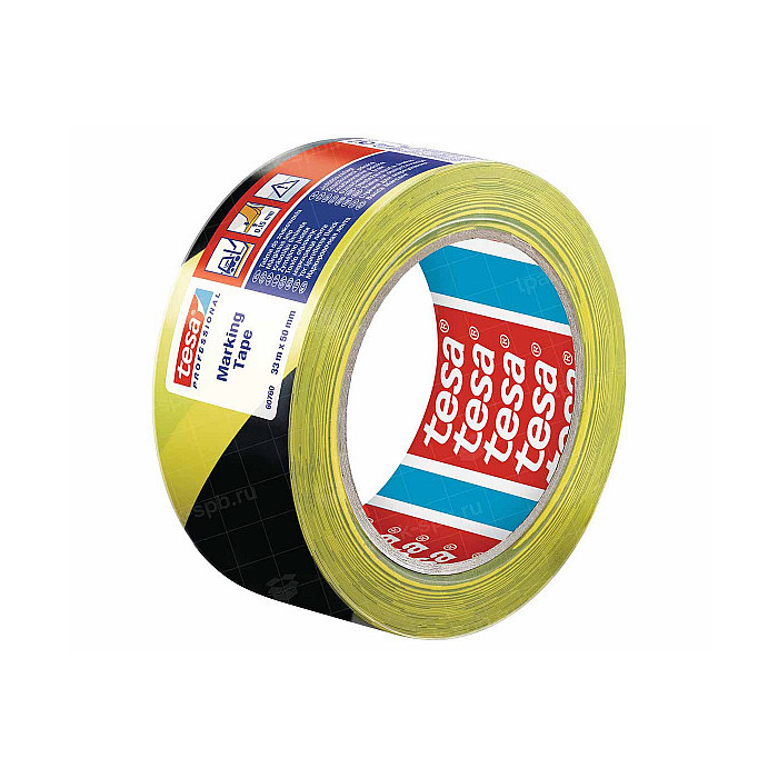 Ленты для разметки Tesa 60760, 33 м * 1,280 мм, черно-желтый